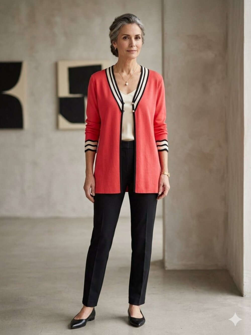 Exclusively Misook Red V-Neck Open Front Cardigan Sweater Acrylic size small